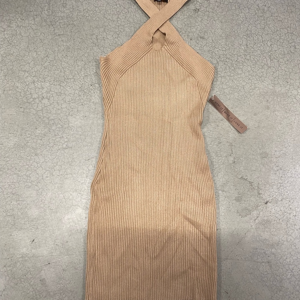 Almost Famous Strapless Bodycon Tan Dress